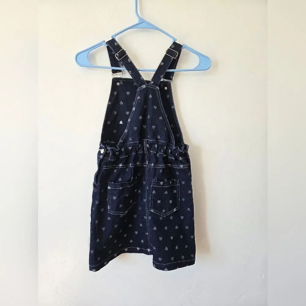 Girls Size 9/10 Blue Denim Heart Overall Dress Pinafore Buckle Adjustable School
